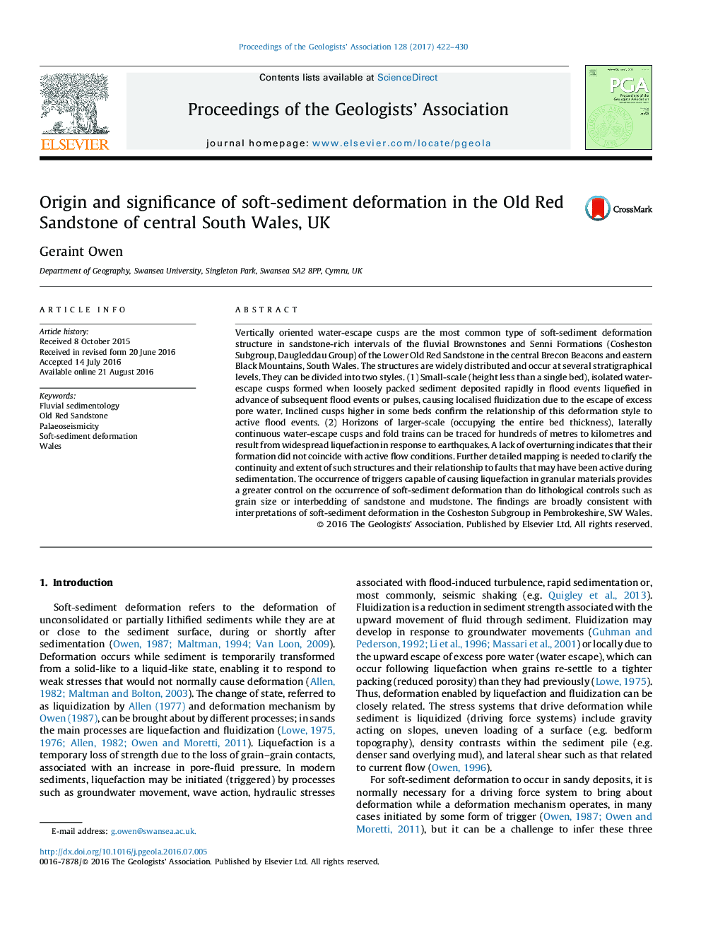 Origin and significance of soft-sediment deformation in the Old Red Sandstone of central South Wales, UK
