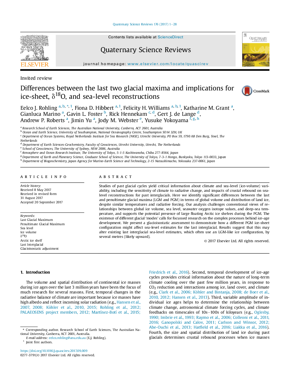 Differences between the last two glacial maxima and implications for ice-sheet, Î´18O, and sea-level reconstructions