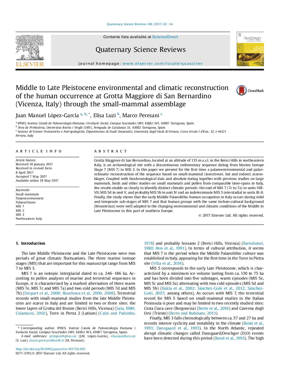 Middle to Late Pleistocene environmental and climatic reconstruction of the human occurrence at Grotta Maggiore di San Bernardino (Vicenza, Italy) through the small-mammal assemblage