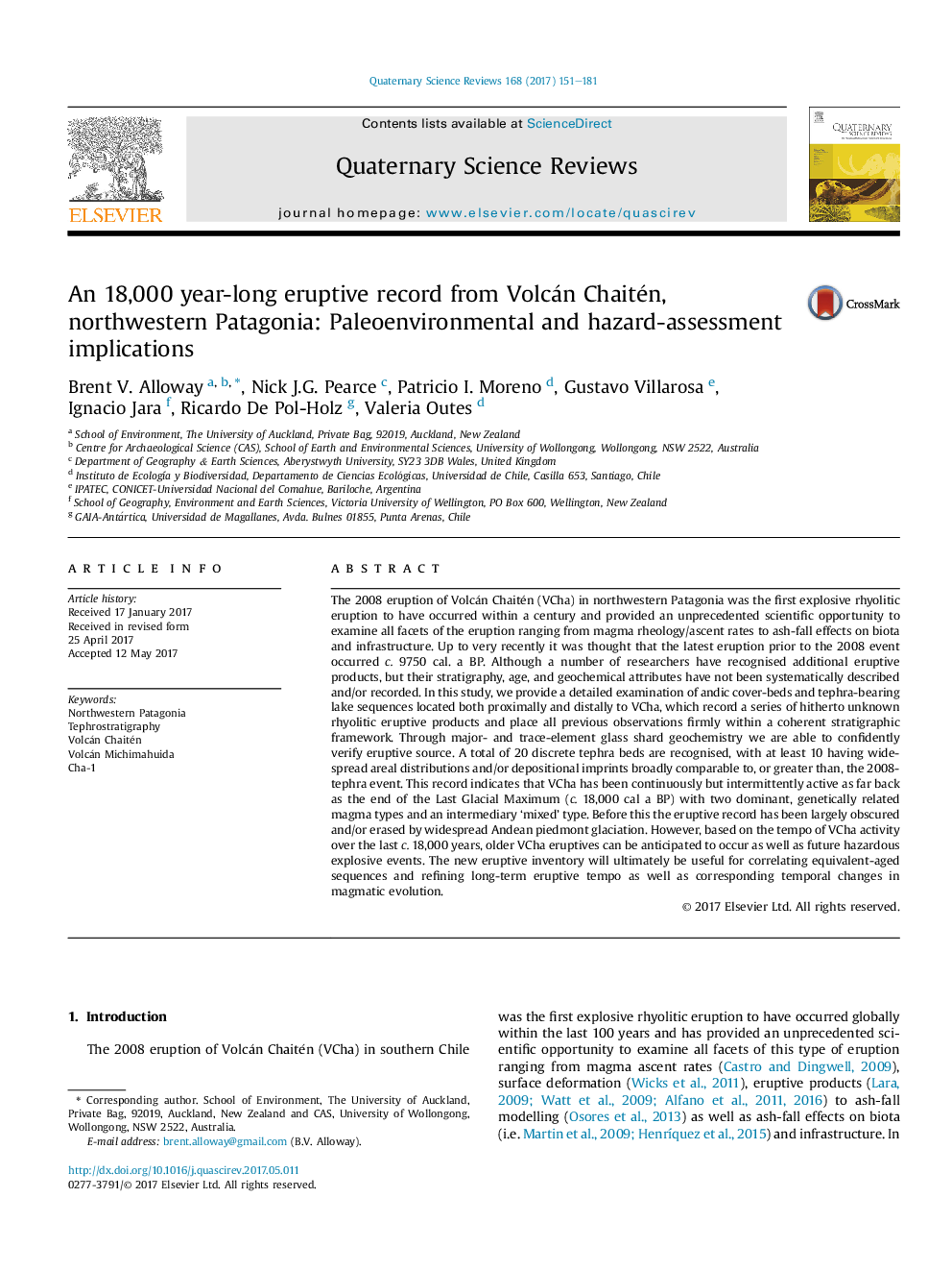 An 18,000 year-long eruptive record from Volcán Chaitén, northwestern Patagonia: Paleoenvironmental and hazard-assessment implications