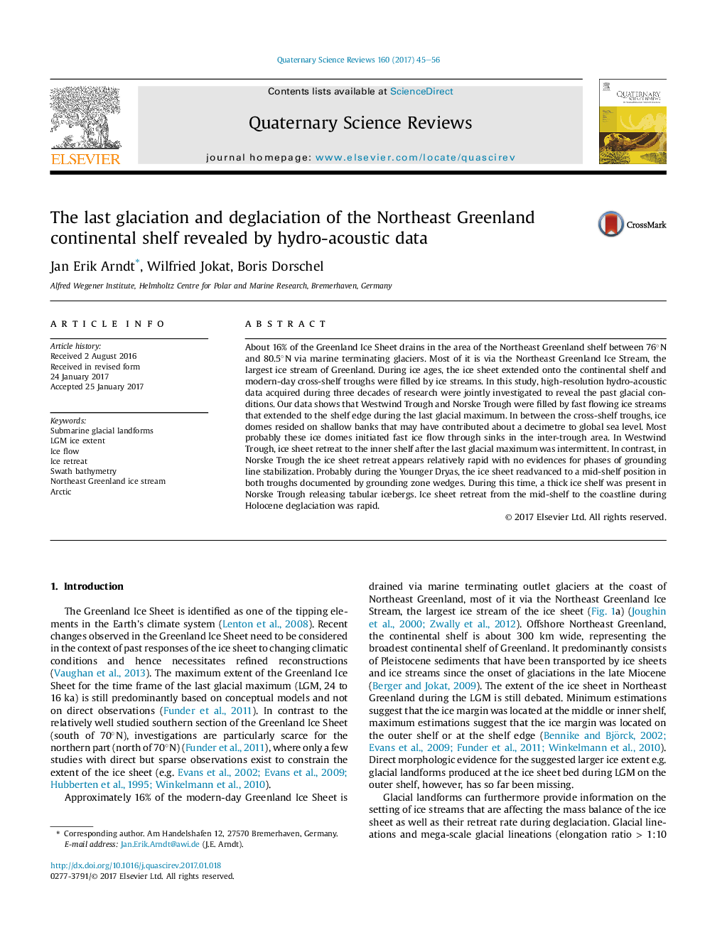 The last glaciation and deglaciation of the Northeast Greenland continental shelf revealed by hydro-acoustic data