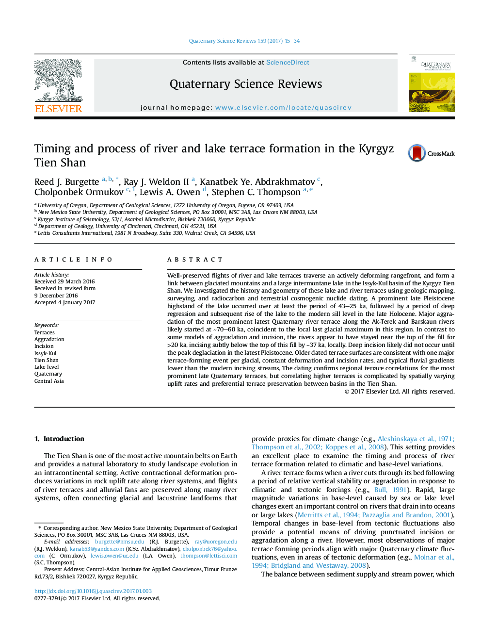 Timing and process of river and lake terrace formation in the Kyrgyz Tien Shan