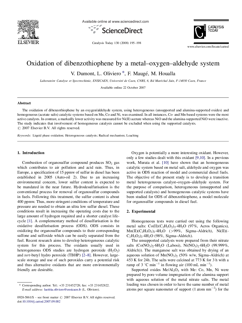 Oxidation of dibenzothiophene by a metal–oxygen–aldehyde system