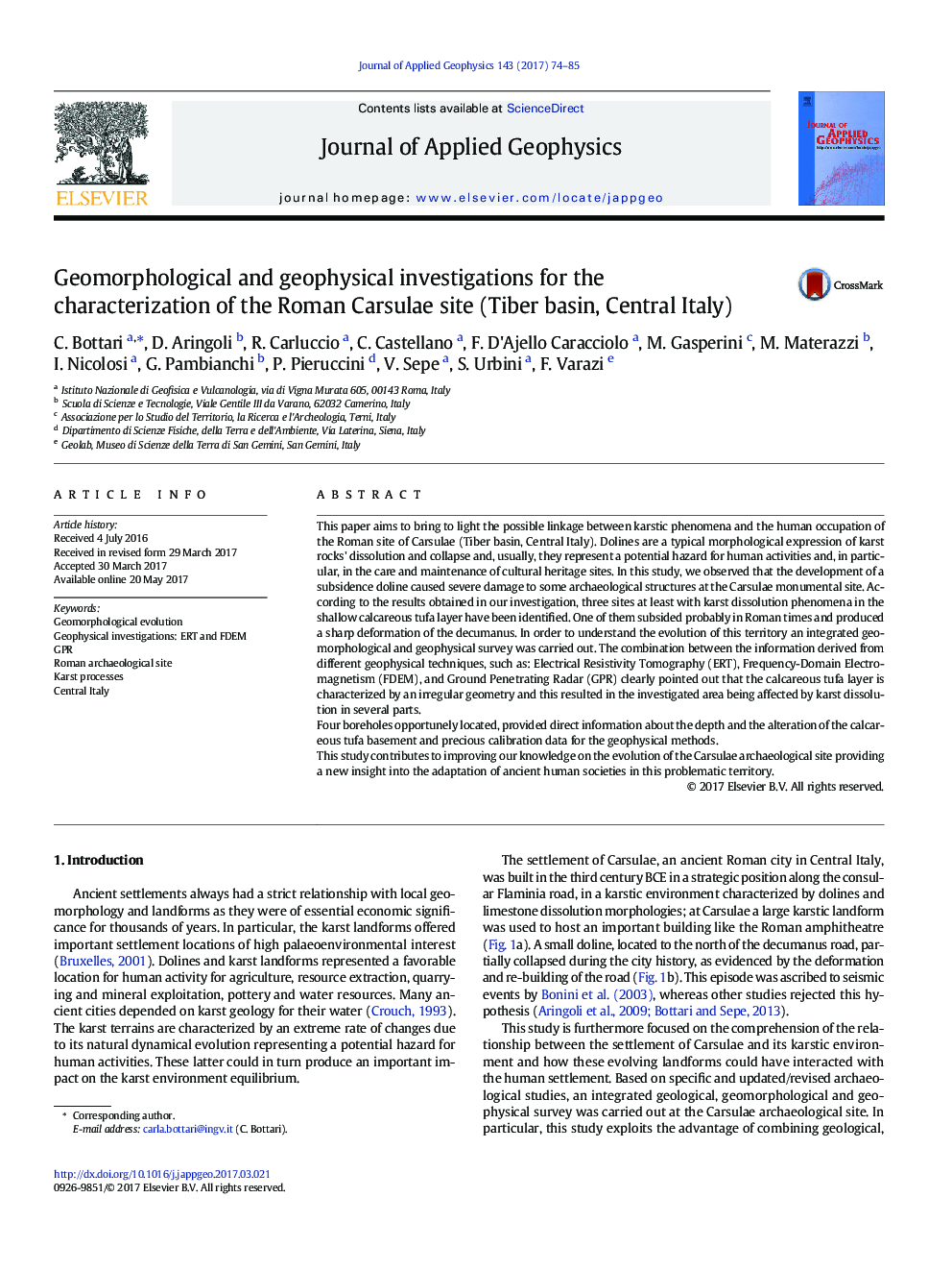 Geomorphological and geophysical investigations for the characterization of the Roman Carsulae site (Tiber basin, Central Italy)