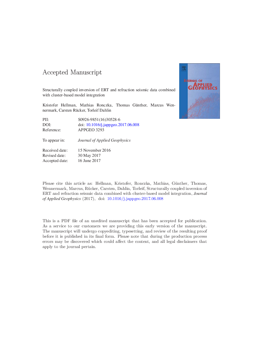 Structurally coupled inversion of ERT and refraction seismic data combined with cluster-based model integration