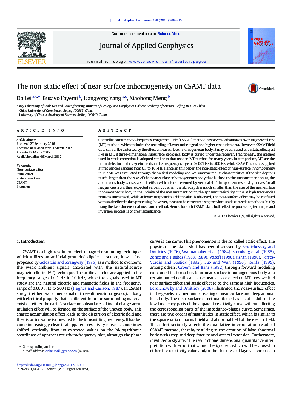 The non-static effect of near-surface inhomogeneity on CSAMT data