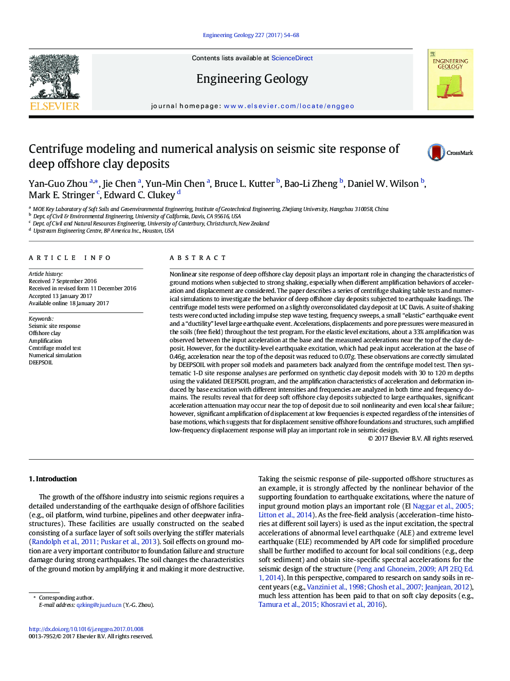 مدل سازی سانتریفیوژ و تجزیه و تحلیل عددی در پاسخ به سایت لرزه ای رسوبات رسوبی دریای عمیق