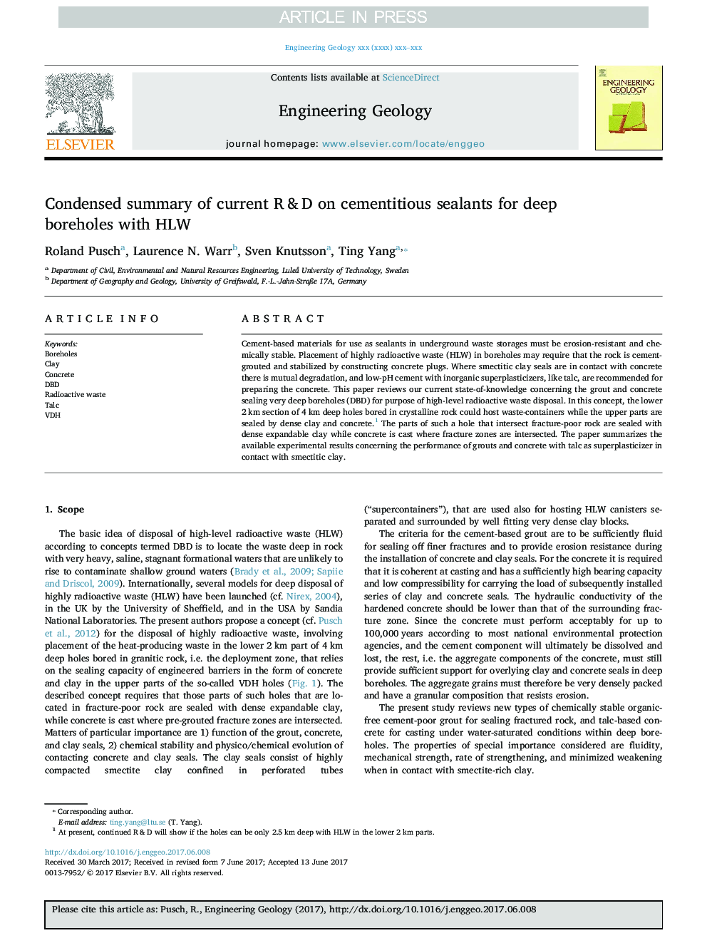 Condensed summary of current R&D on cementitious sealants for deep boreholes with HLW