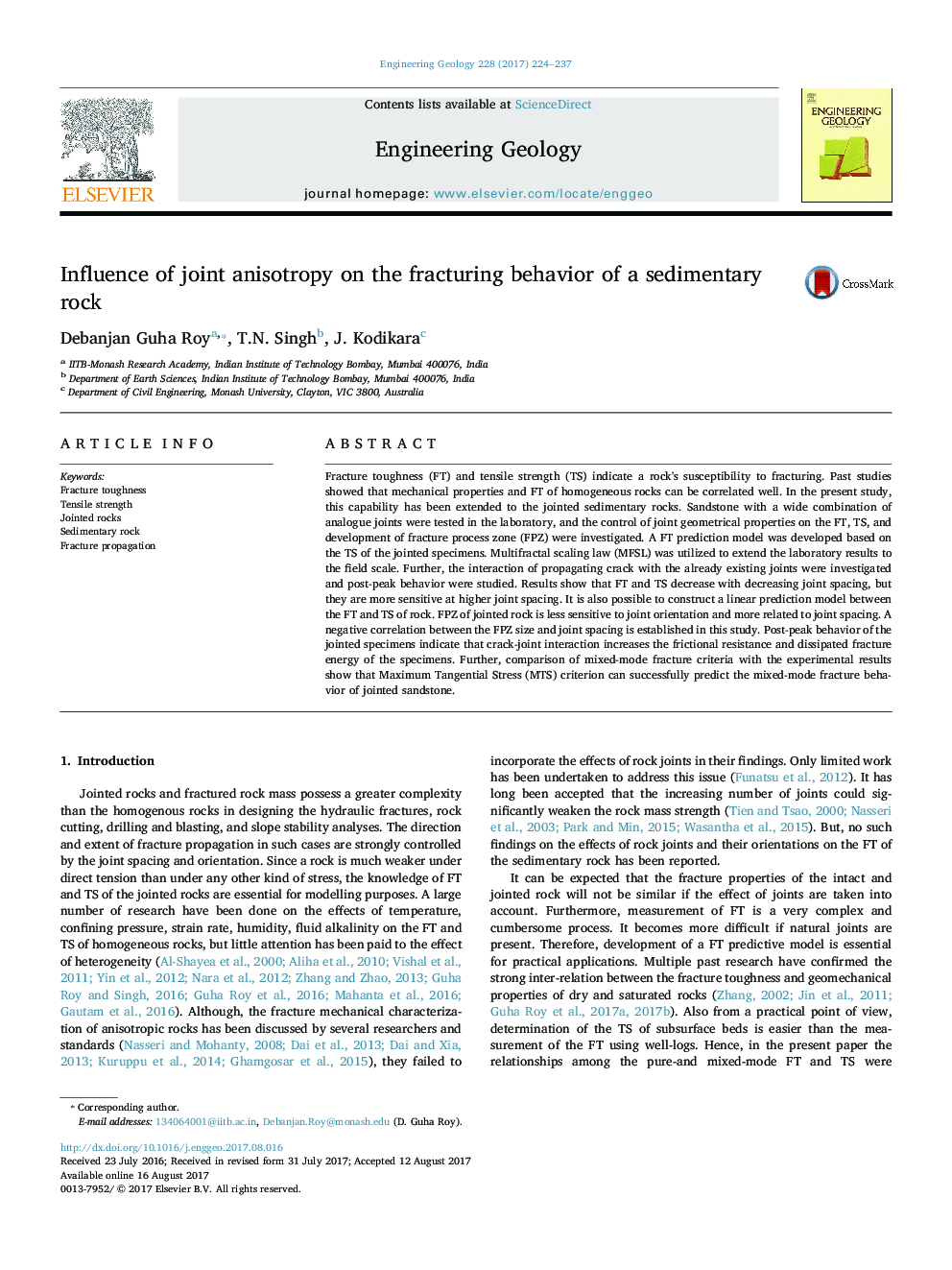 Influence of joint anisotropy on the fracturing behavior of a sedimentary rock