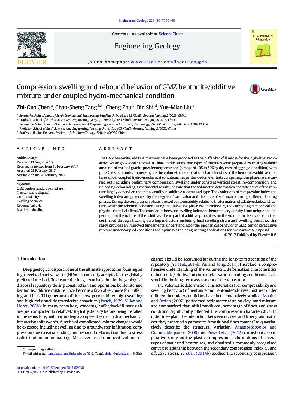 Compression, swelling and rebound behavior of GMZ bentonite/additive mixture under coupled hydro-mechanical condition