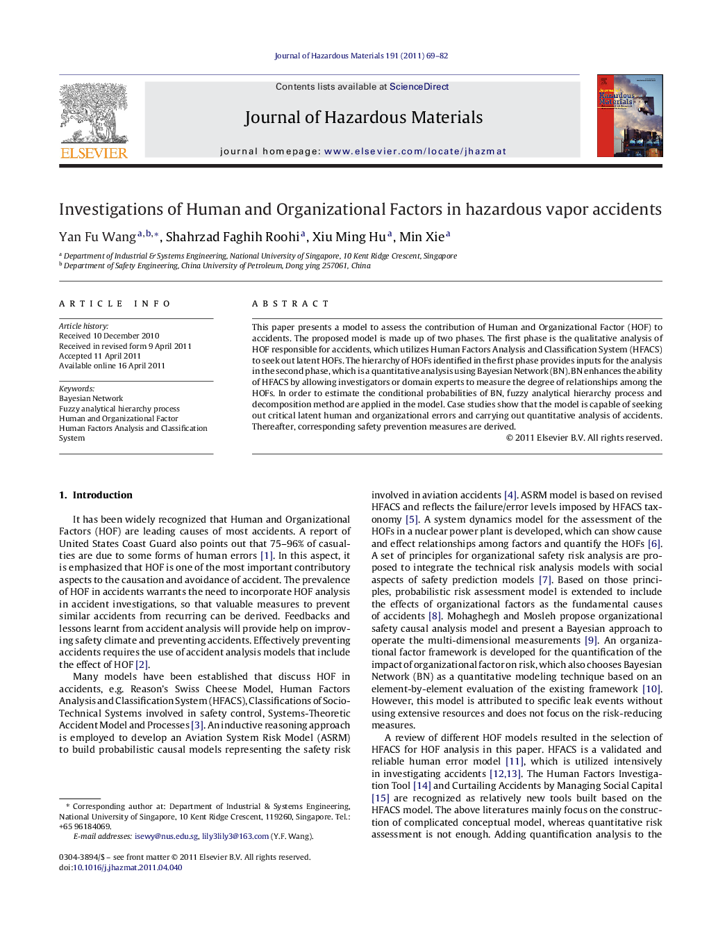 Investigations of Human and Organizational Factors in hazardous vapor accidents