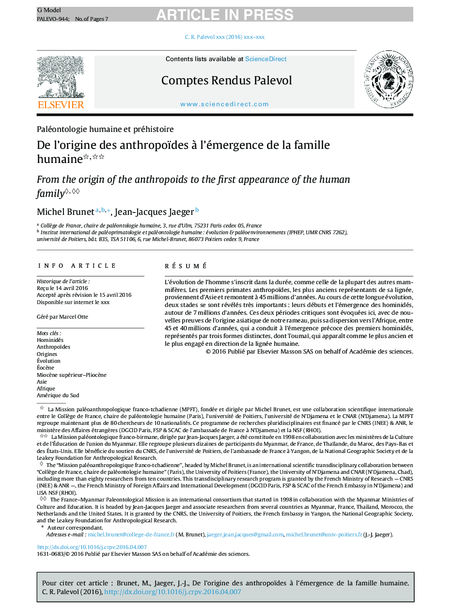 De l'origine des anthropoïdes Ã  l'émergence de la famille humaine