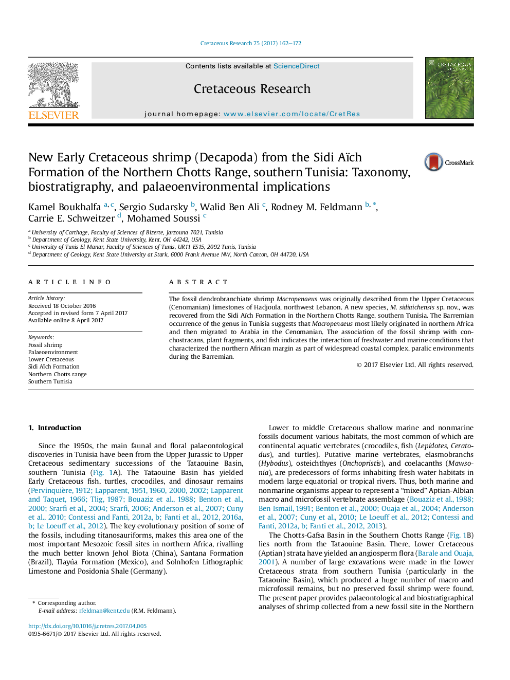 New Early Cretaceous shrimp (Decapoda) from the Sidi Aïch Formation of the Northern Chotts Range, southern Tunisia: Taxonomy, biostratigraphy, and palaeoenvironmental implications