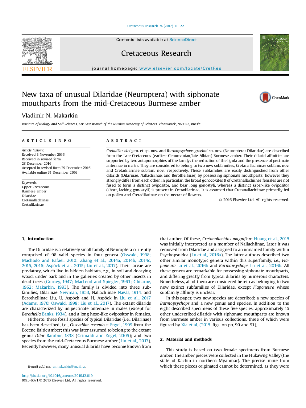 New taxa of unusual Dilaridae (Neuroptera) with siphonate mouthparts from the mid-Cretaceous Burmese amber