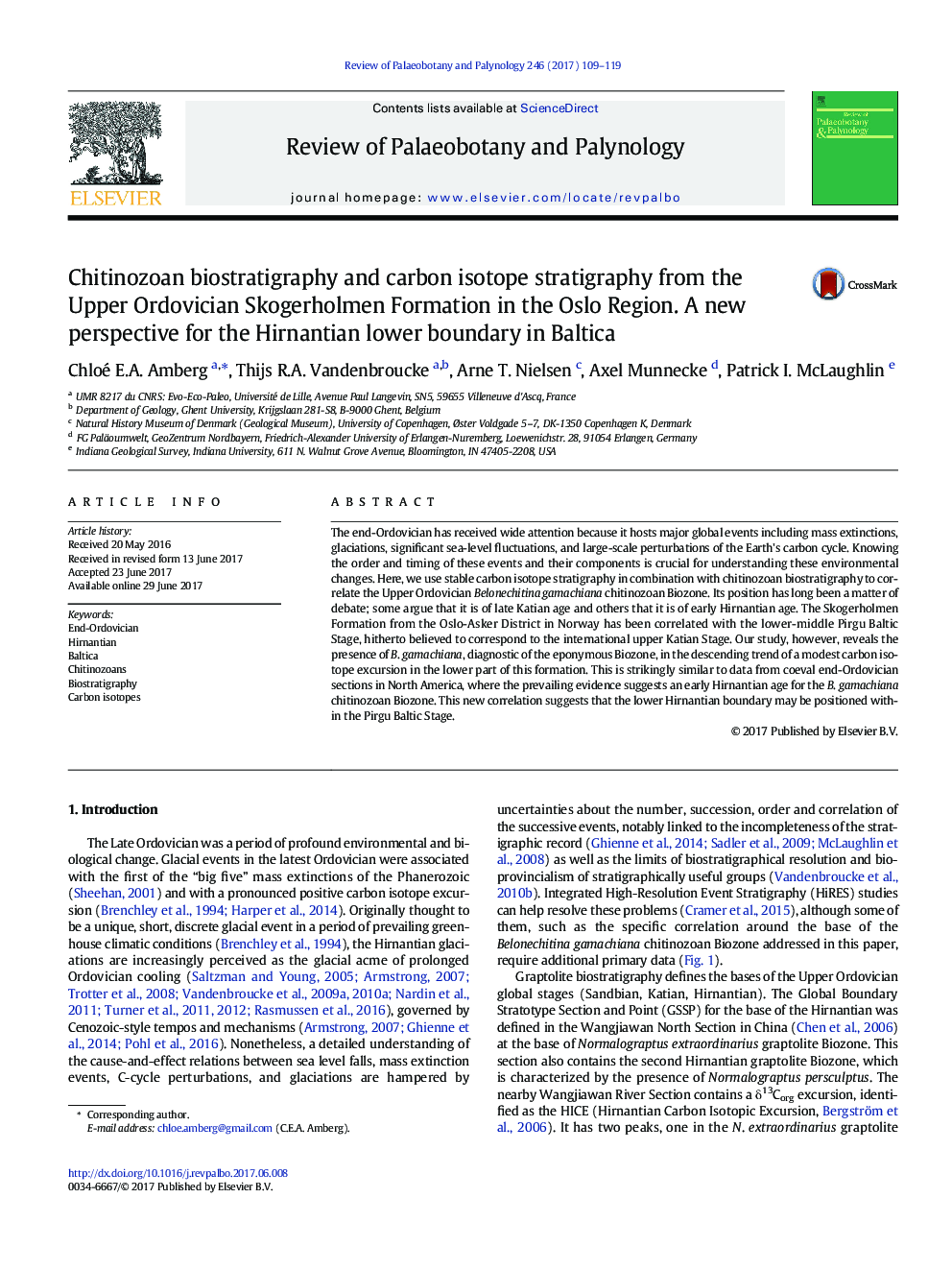 Chitinozoan biostratigraphy and carbon isotope stratigraphy from the Upper Ordovician Skogerholmen Formation in the Oslo Region. A new perspective for the Hirnantian lower boundary in Baltica