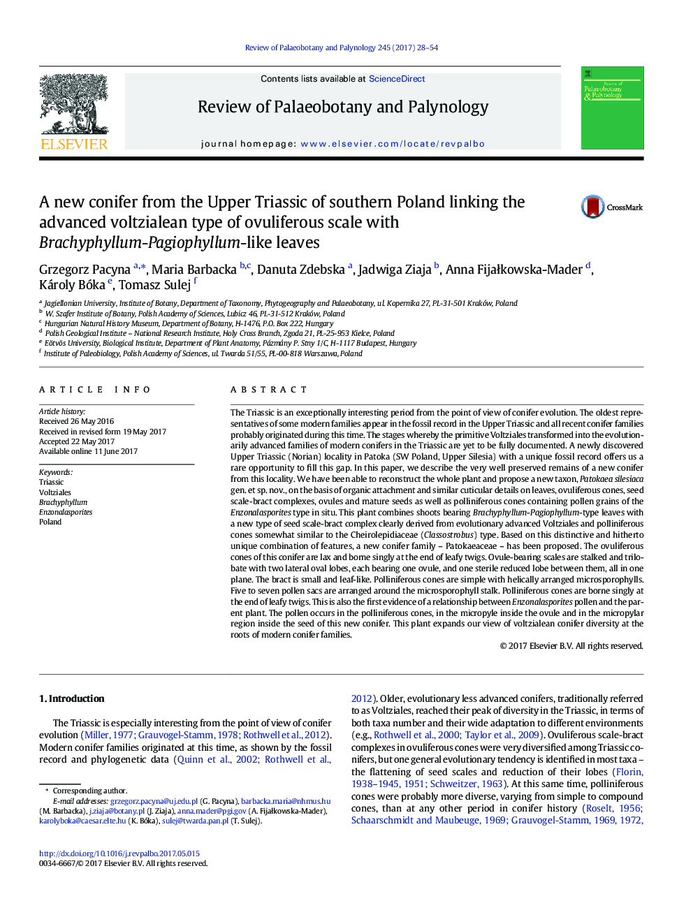 A new conifer from the Upper Triassic of southern Poland linking the advanced voltzialean type of ovuliferous scale with Brachyphyllum-Pagiophyllum-like leaves