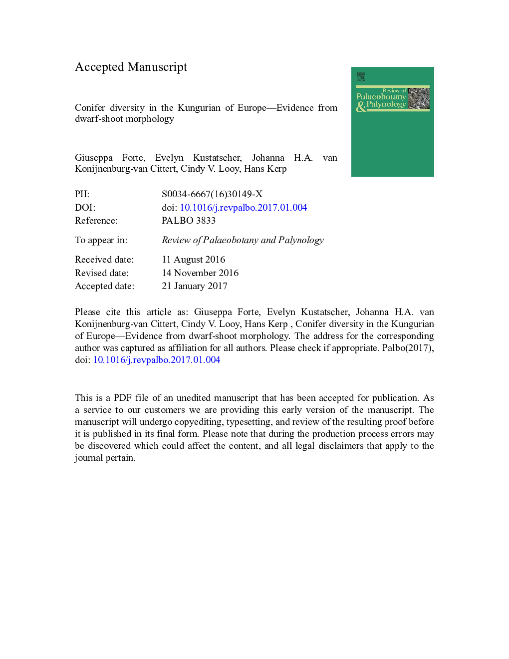 Conifer diversity in the Kungurian of Europe-Evidence from dwarf-shoot morphology