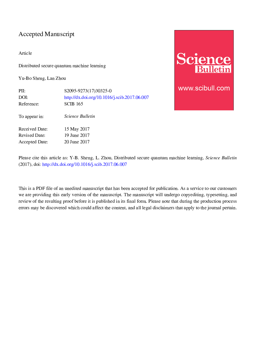 Distributed secure quantum machine learning