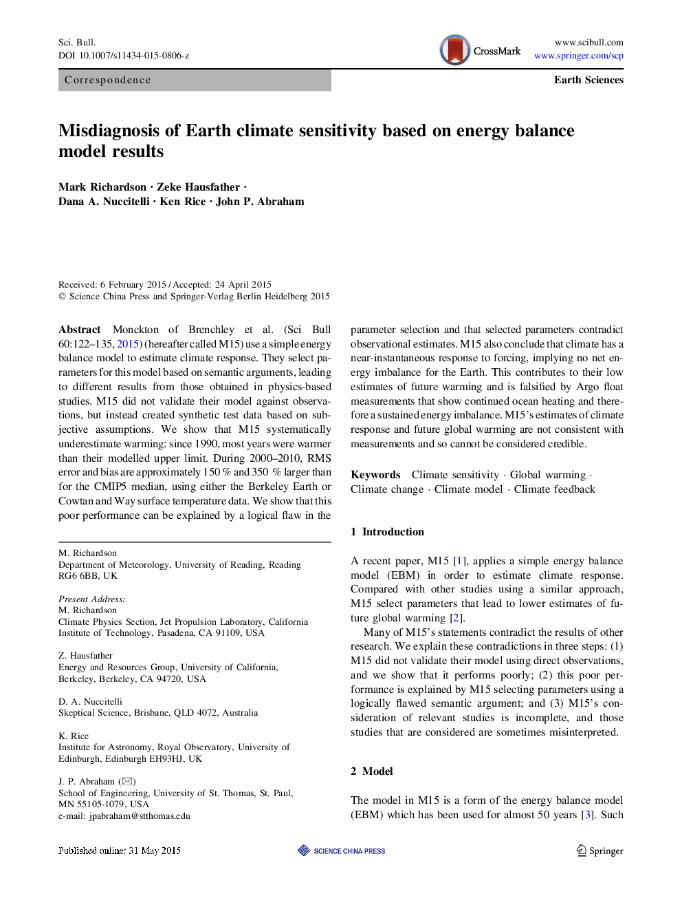 Misdiagnosis of Earth climate sensitivity based on energy balance model results