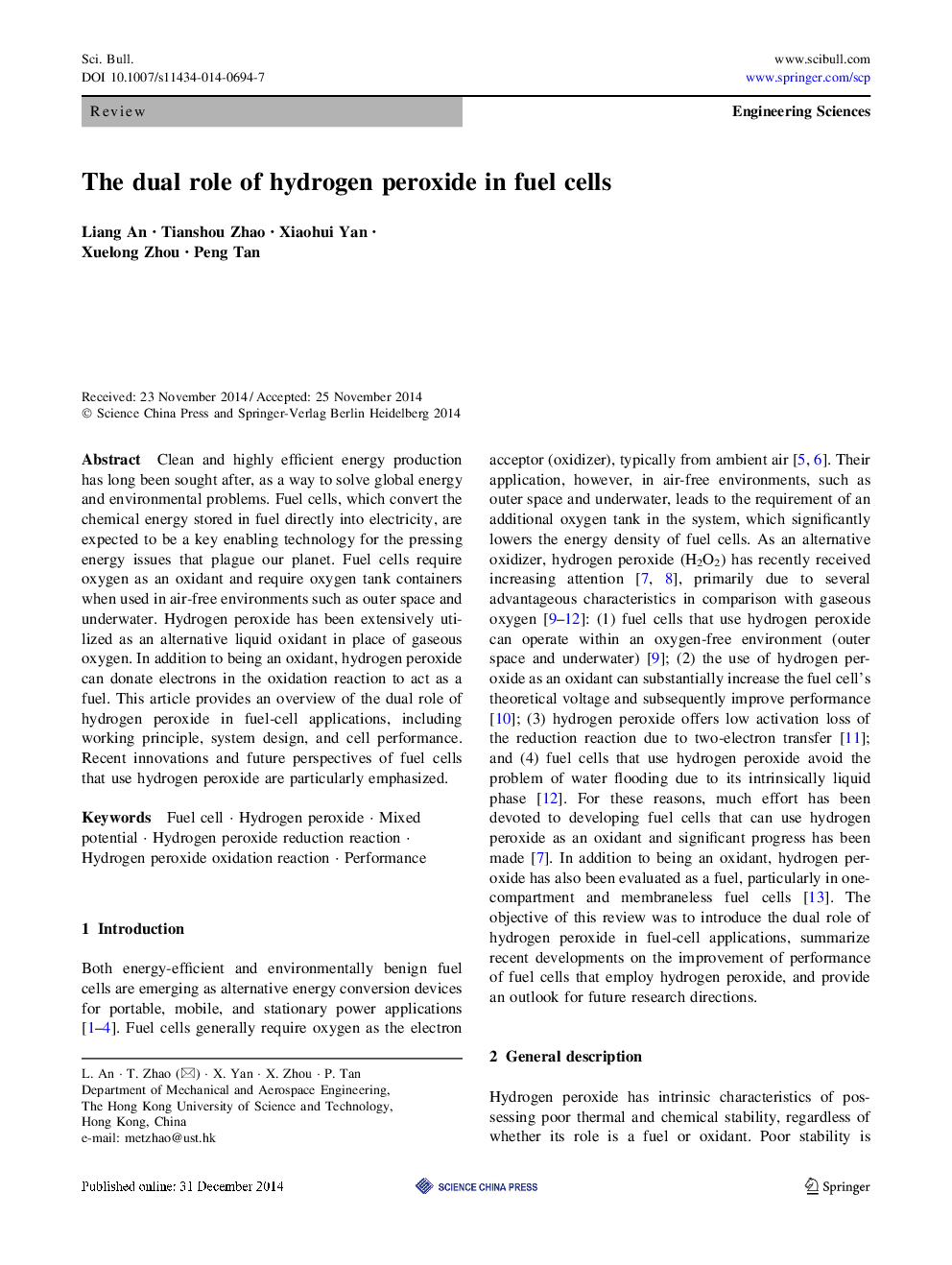 The dual role of hydrogen peroxide in fuel cells