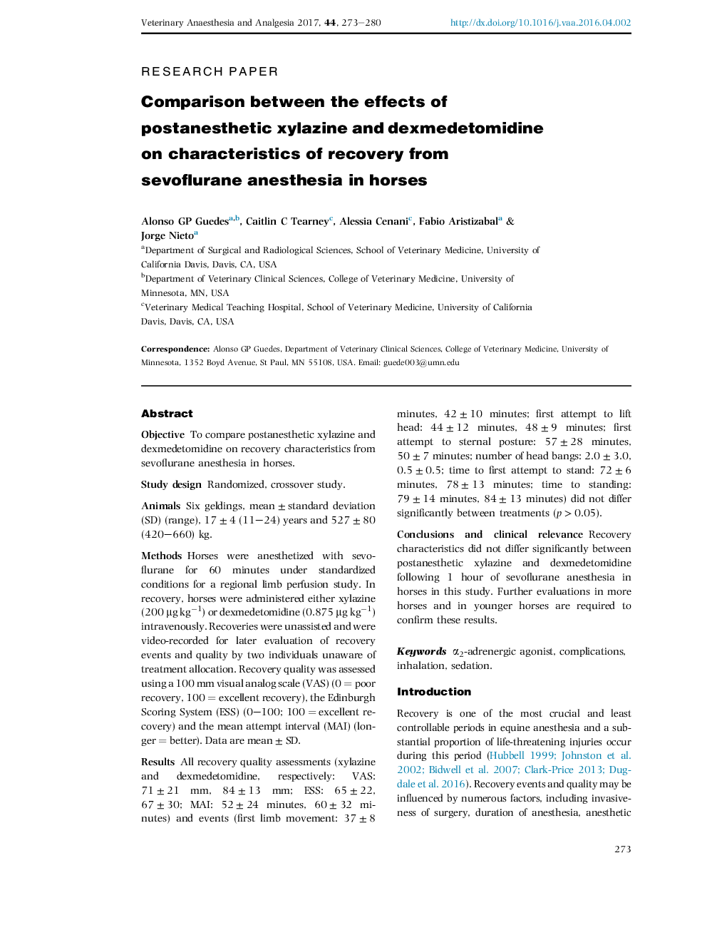 مقایسه تأثیرات زایلازین و دگزمودومیدین پس از زایمان بر ویژگی های بهبودی بیهوشی سپوفلوران در اسب ها