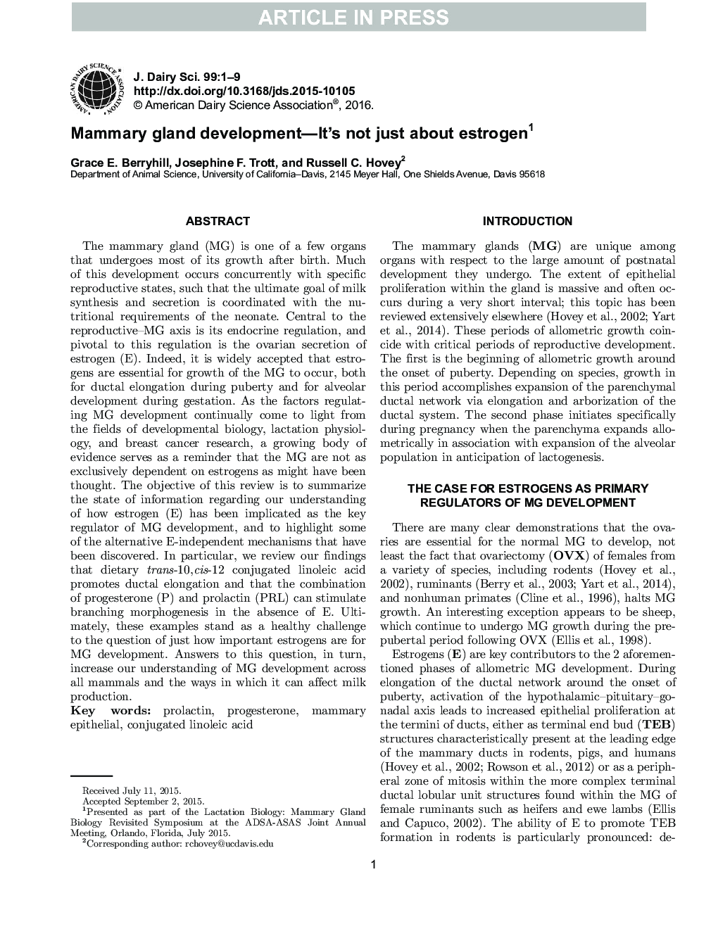 Mammary gland development-It's not just about estrogen1