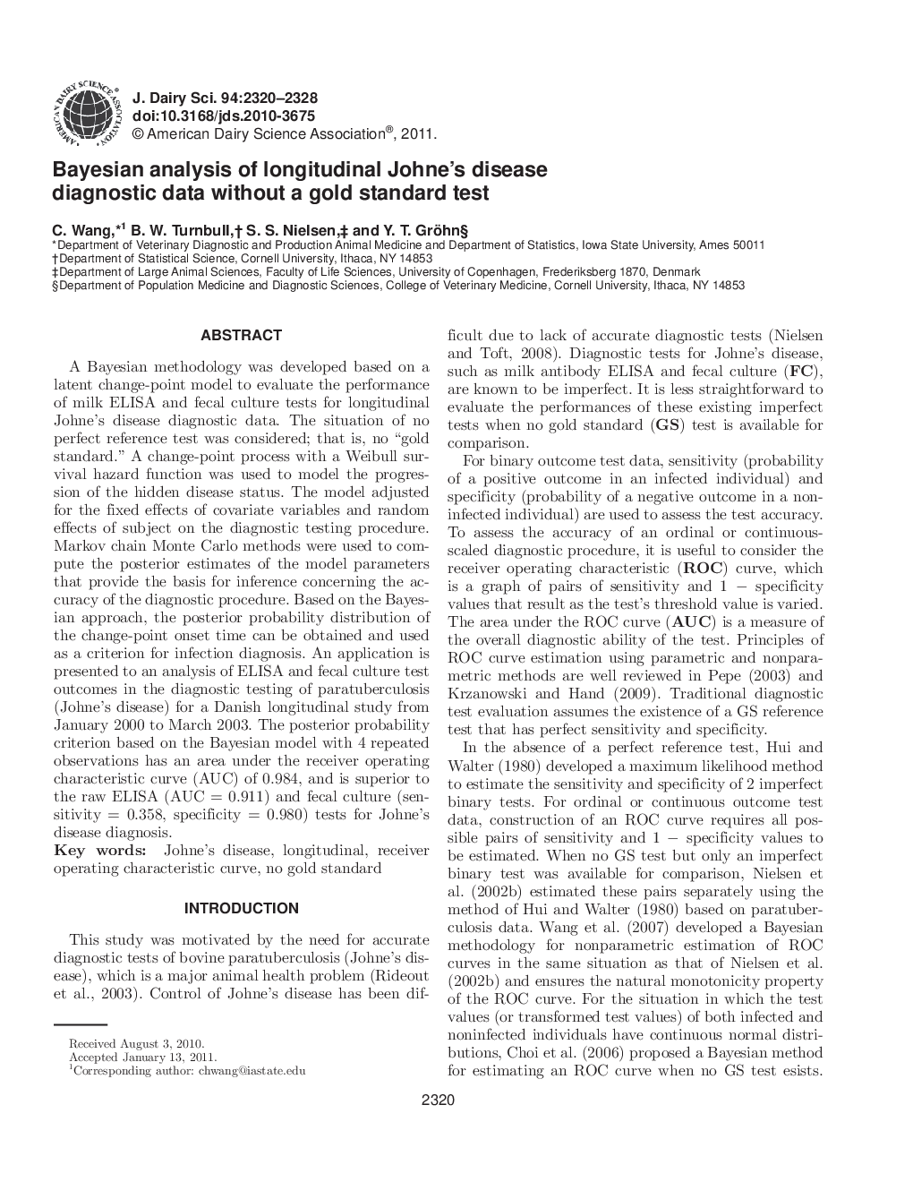 Bayesian analysis of longitudinal Johne's disease diagnostic data without a gold standard test