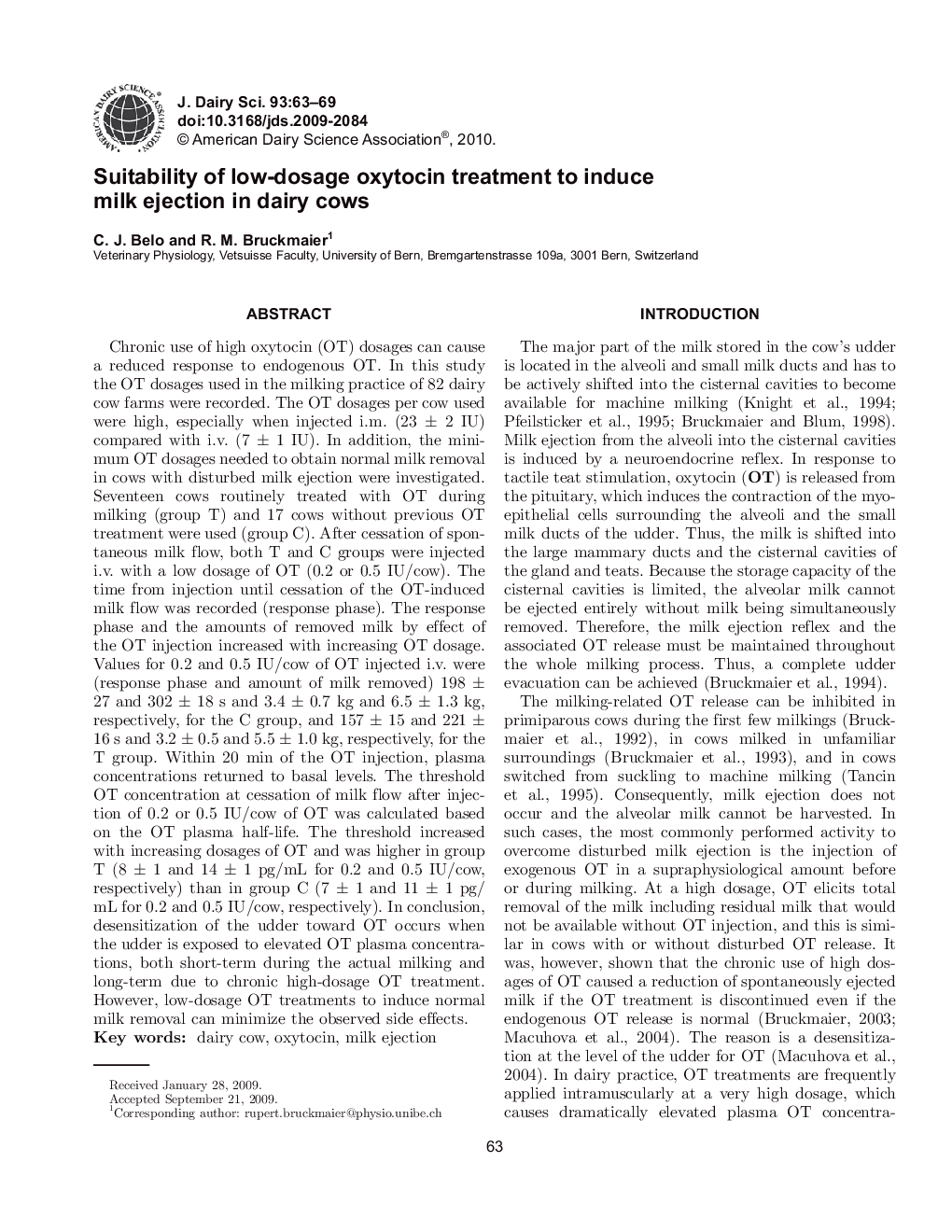 Suitability of low-dosage oxytocin treatment to induce milk ejection in dairy cows