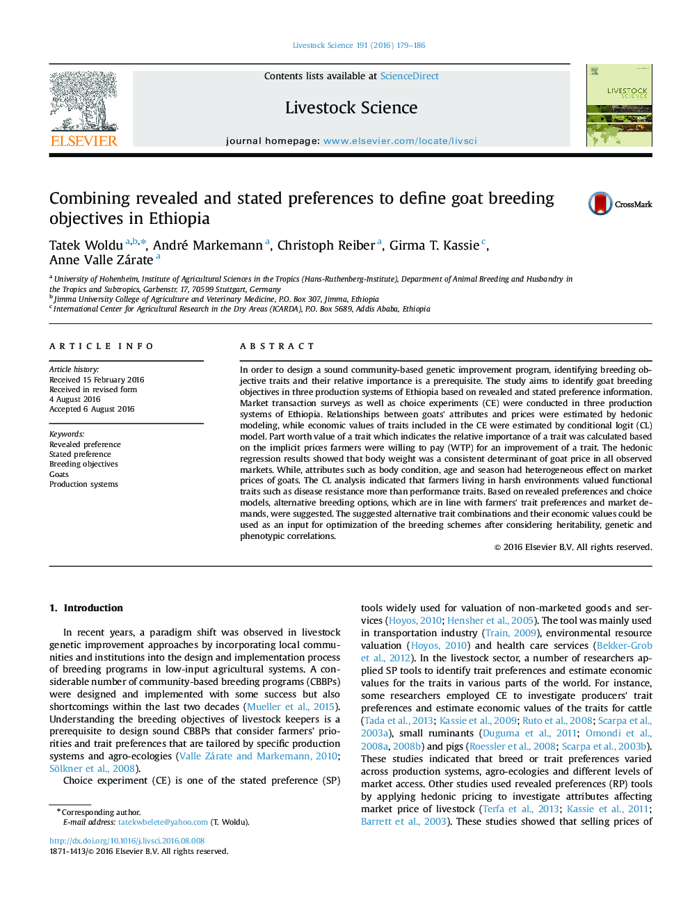 Combining revealed and stated preferences to define goat breeding objectives in Ethiopia