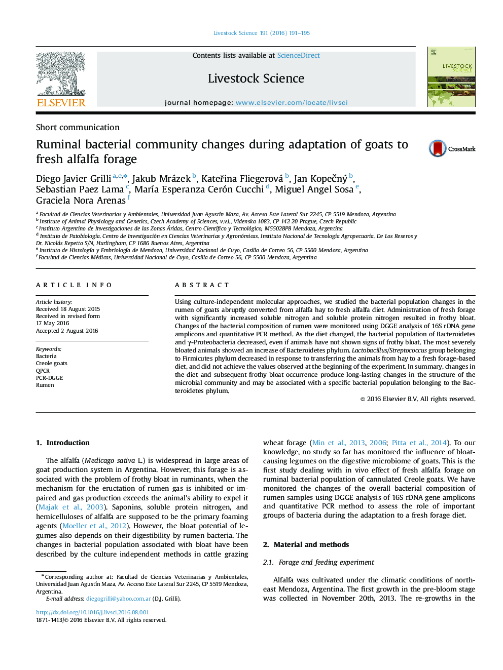 Ruminal bacterial community changes during adaptation of goats to fresh alfalfa forage