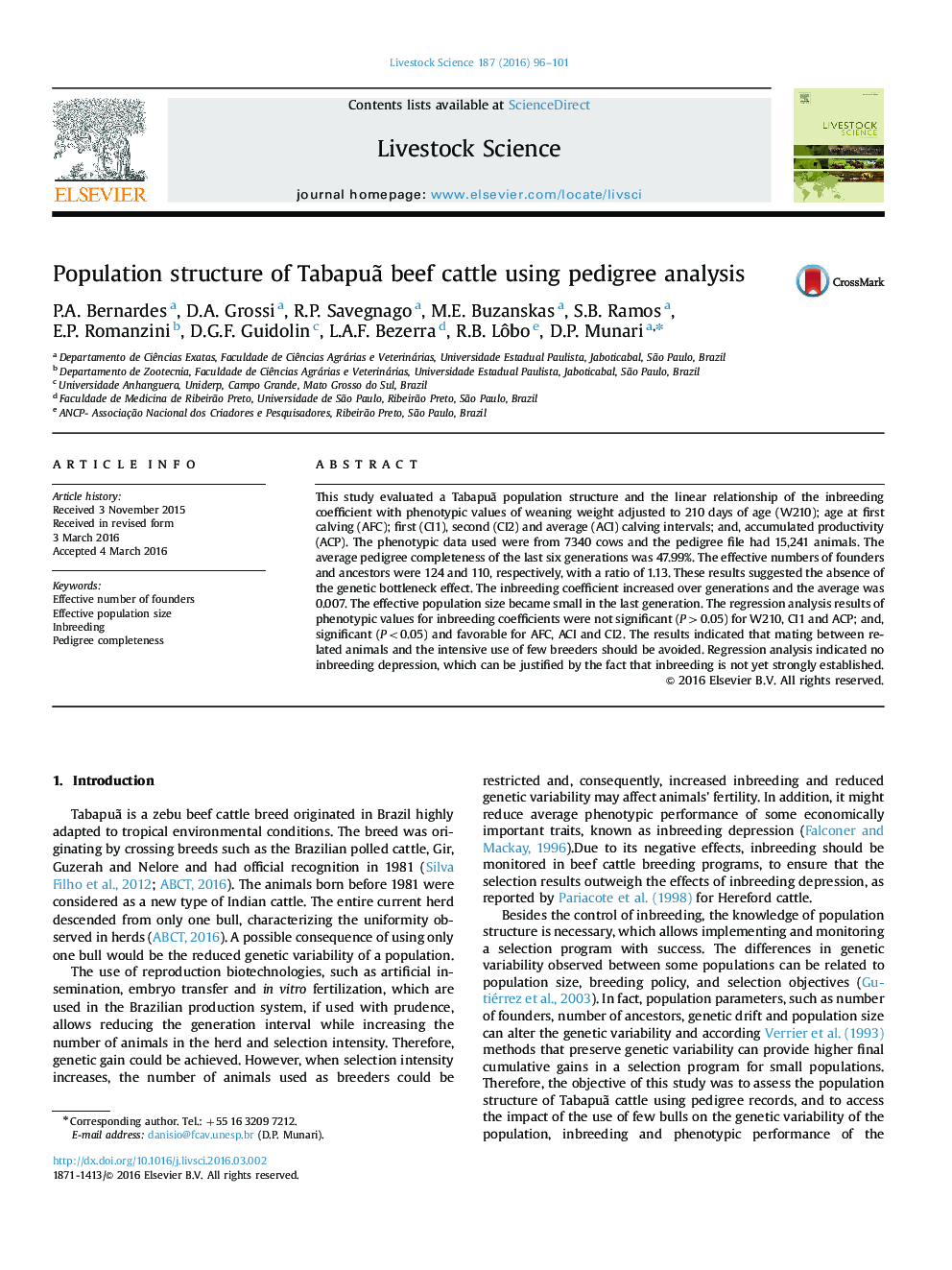 Population structure of TabapuÃ£ beef cattle using pedigree analysis