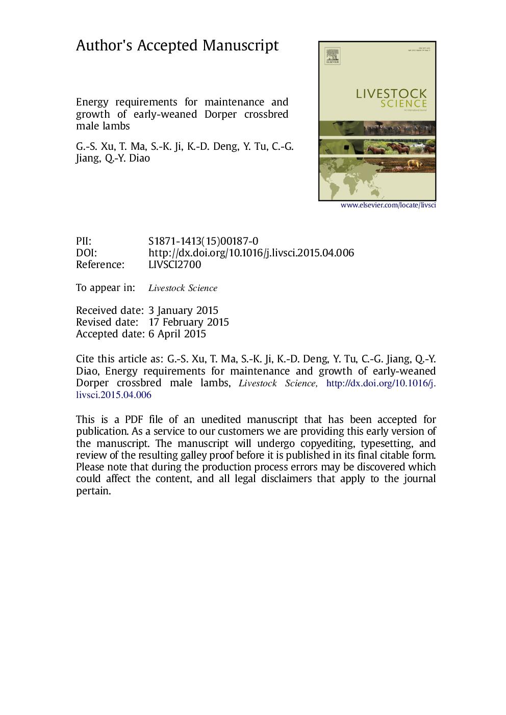 Energy requirements for maintenance and growth of early-weaned Dorper crossbred male lambs