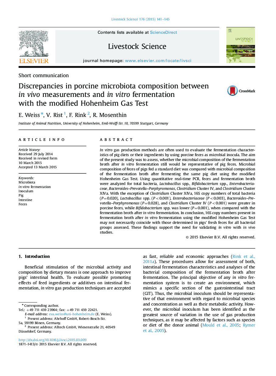 Discrepancies in porcine microbiota composition between in vivo measurements and in vitro fermentation with the modified Hohenheim Gas Test