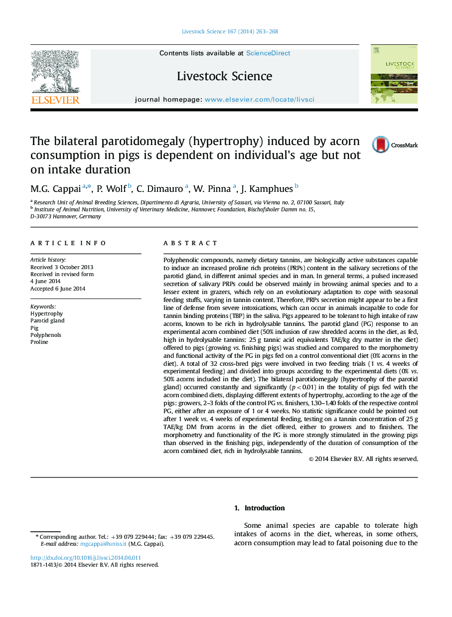 The bilateral parotidomegaly (hypertrophy) induced by acorn consumption in pigs is dependent on individual×³s age but not on intake duration