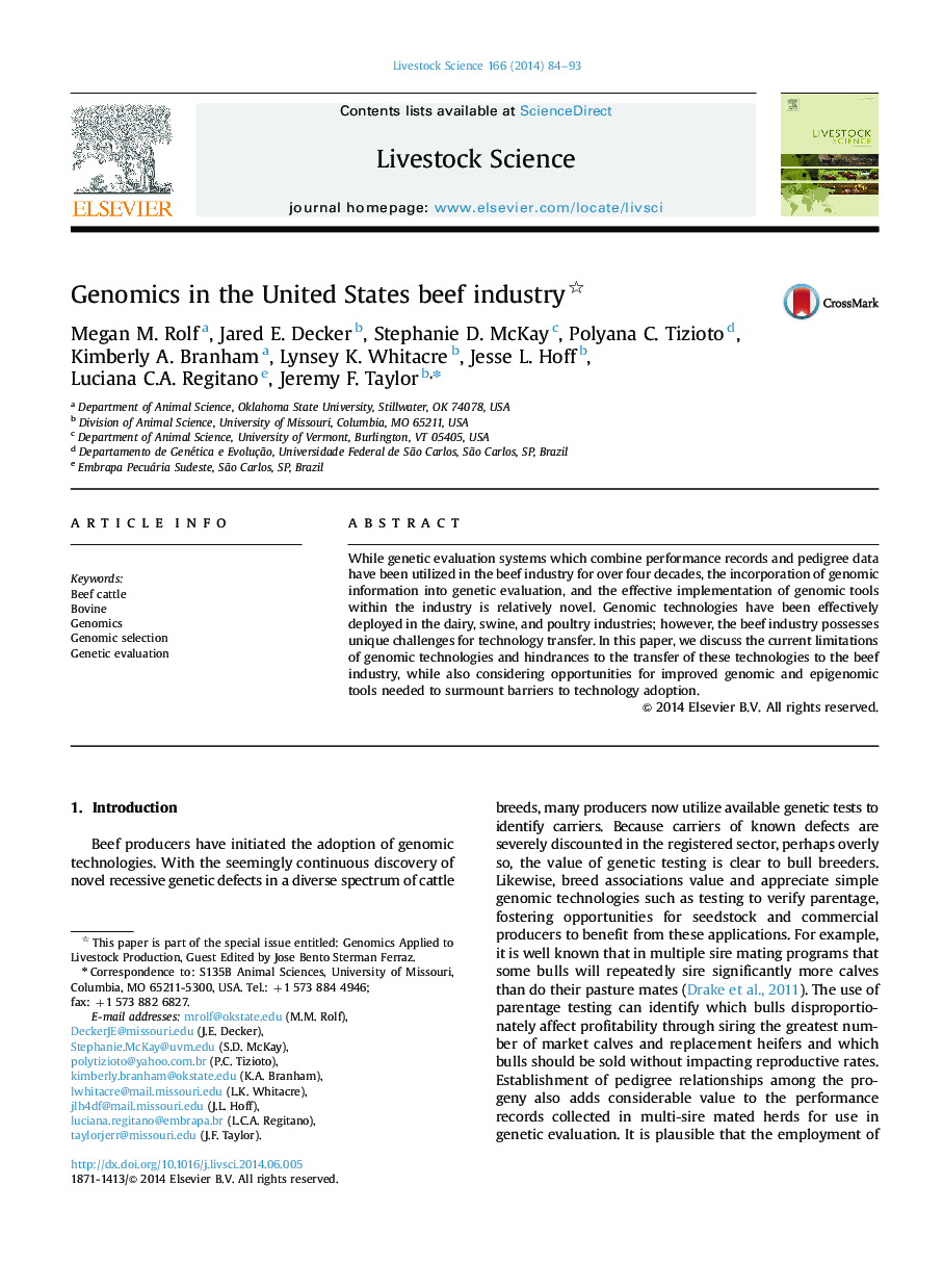 Genomics in the United States beef industry