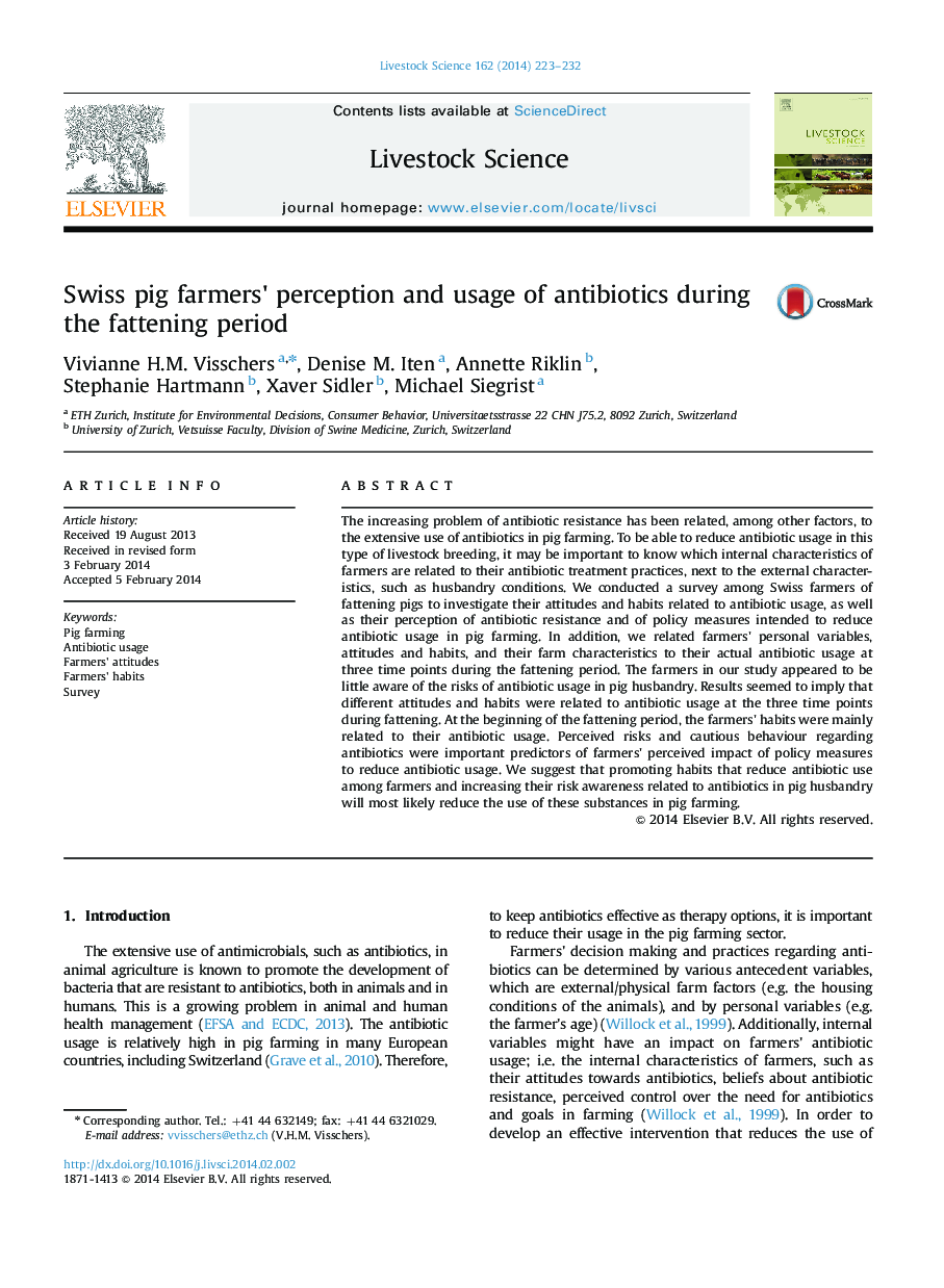 Swiss pig farmers×³ perception and usage of antibiotics during the fattening period