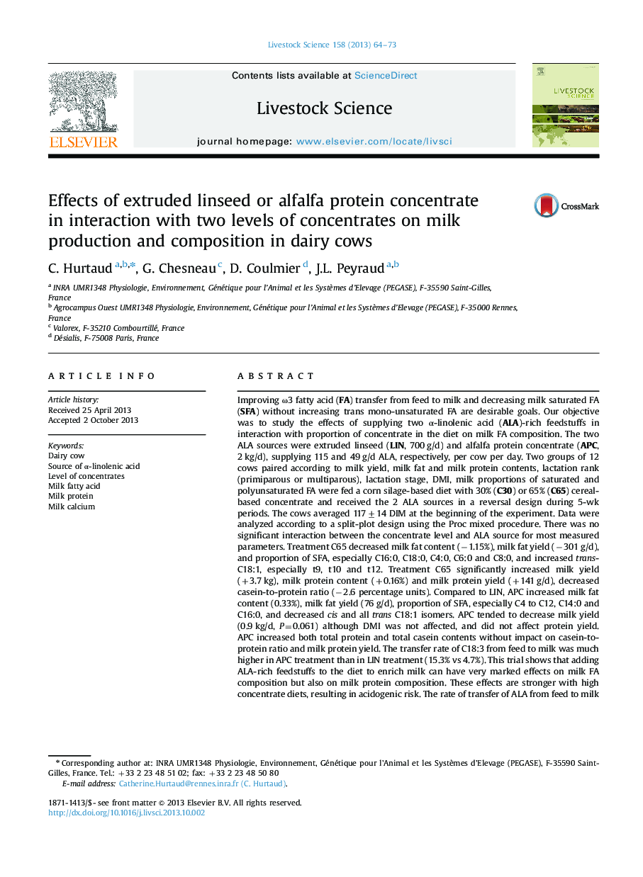 اثر کنسانتره پروتئین یددار یونجه اکسترود شده در تعامل با دو سطح کنسانتره بر تولید و ترکیب شیر در گاوهای شیری 