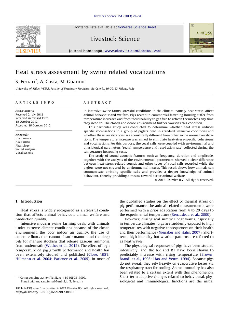 Heat stress assessment by swine related vocalizations