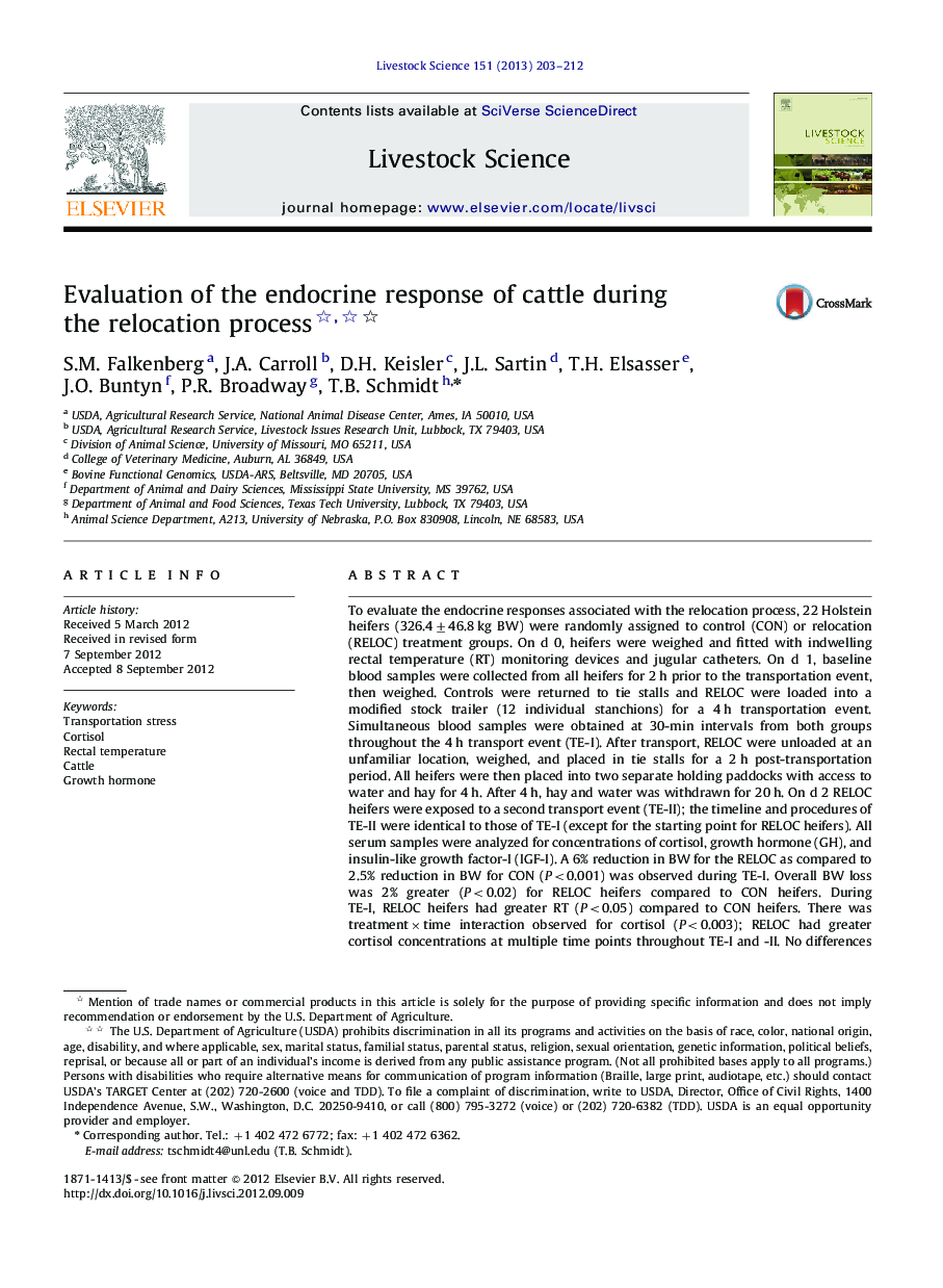 Evaluation of the endocrine response of cattle during the relocation process