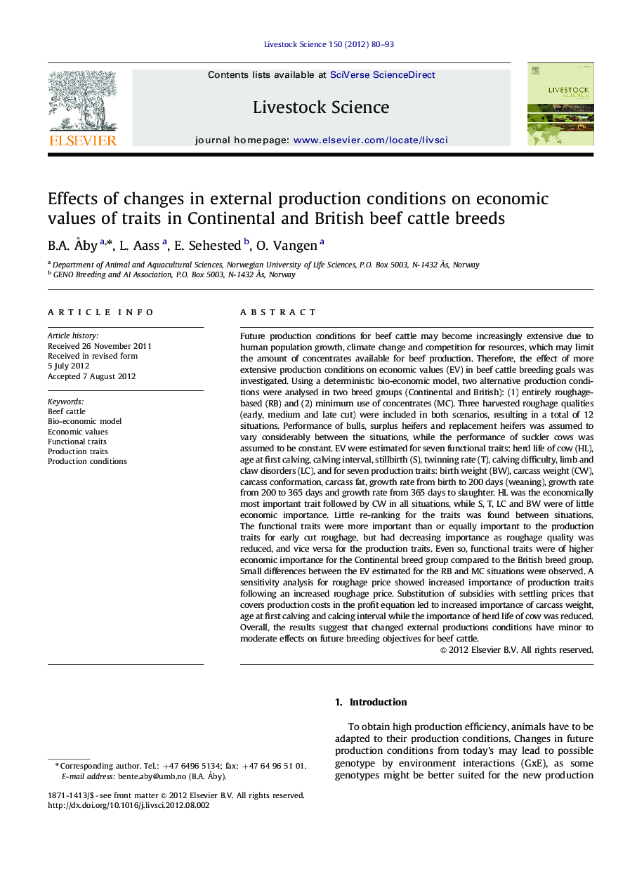 Effects of changes in external production conditions on economic values of traits in Continental and British beef cattle breeds