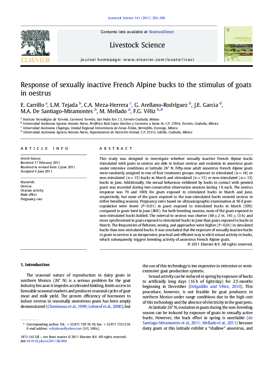 Response of sexually inactive French Alpine bucks to the stimulus of goats in oestrus