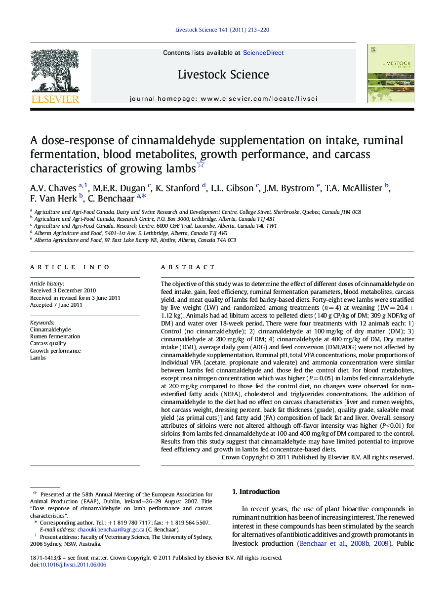 A dose-response of cinnamaldehyde supplementation on intake, ruminal fermentation, blood metabolites, growth performance, and carcass characteristics of growing lambs