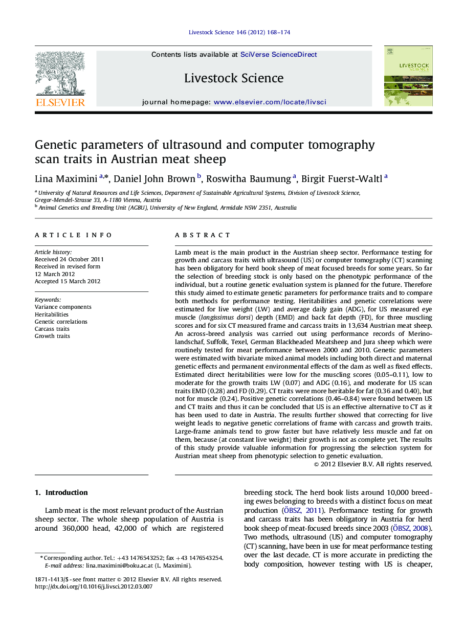 Genetic parameters of ultrasound and computer tomography scan traits in Austrian meat sheep