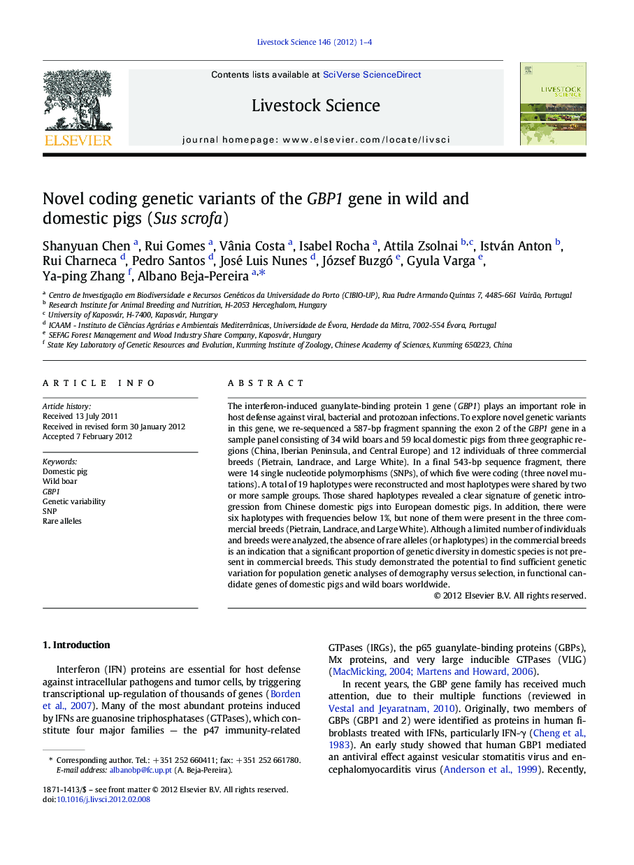 Novel coding genetic variants of the GBP1 gene in wild and domestic pigs (Sus scrofa)