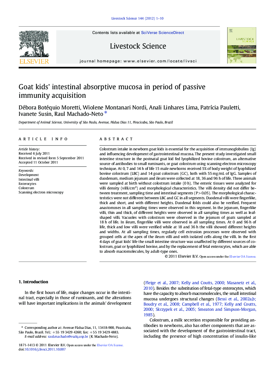 Goat kids' intestinal absorptive mucosa in period of passive immunity acquisition