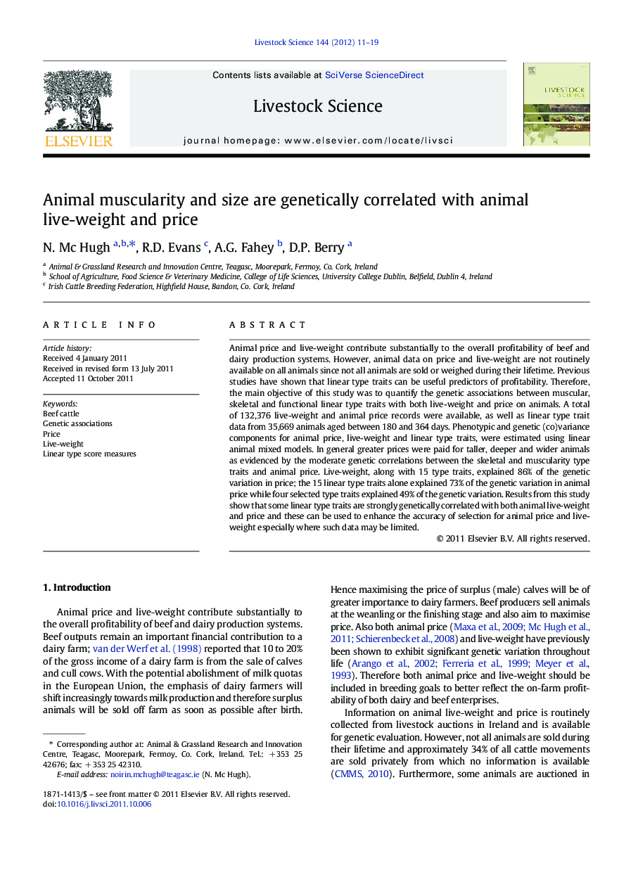 Animal muscularity and size are genetically correlated with animal live-weight and price