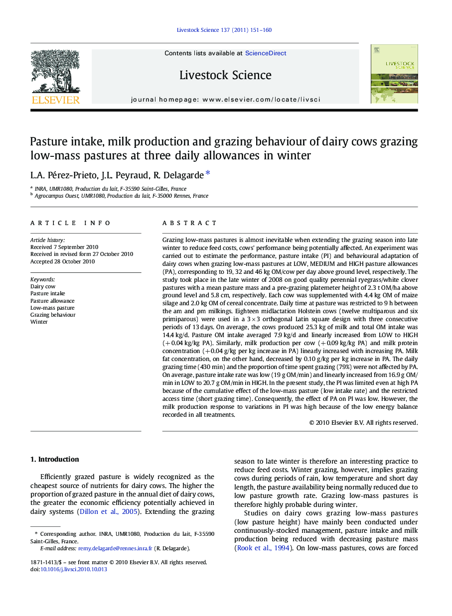 Pasture intake, milk production and grazing behaviour of dairy cows grazing low-mass pastures at three daily allowances in winter