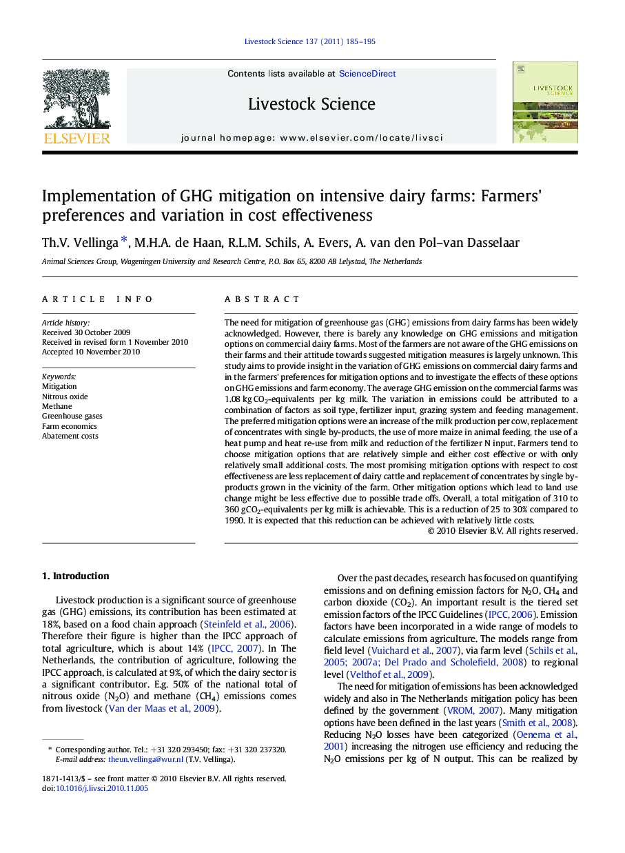 Implementation of GHG mitigation on intensive dairy farms: Farmers' preferences and variation in cost effectiveness