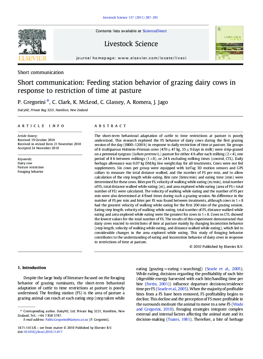 Short communication: Feeding station behavior of grazing dairy cows in response to restriction of time at pasture