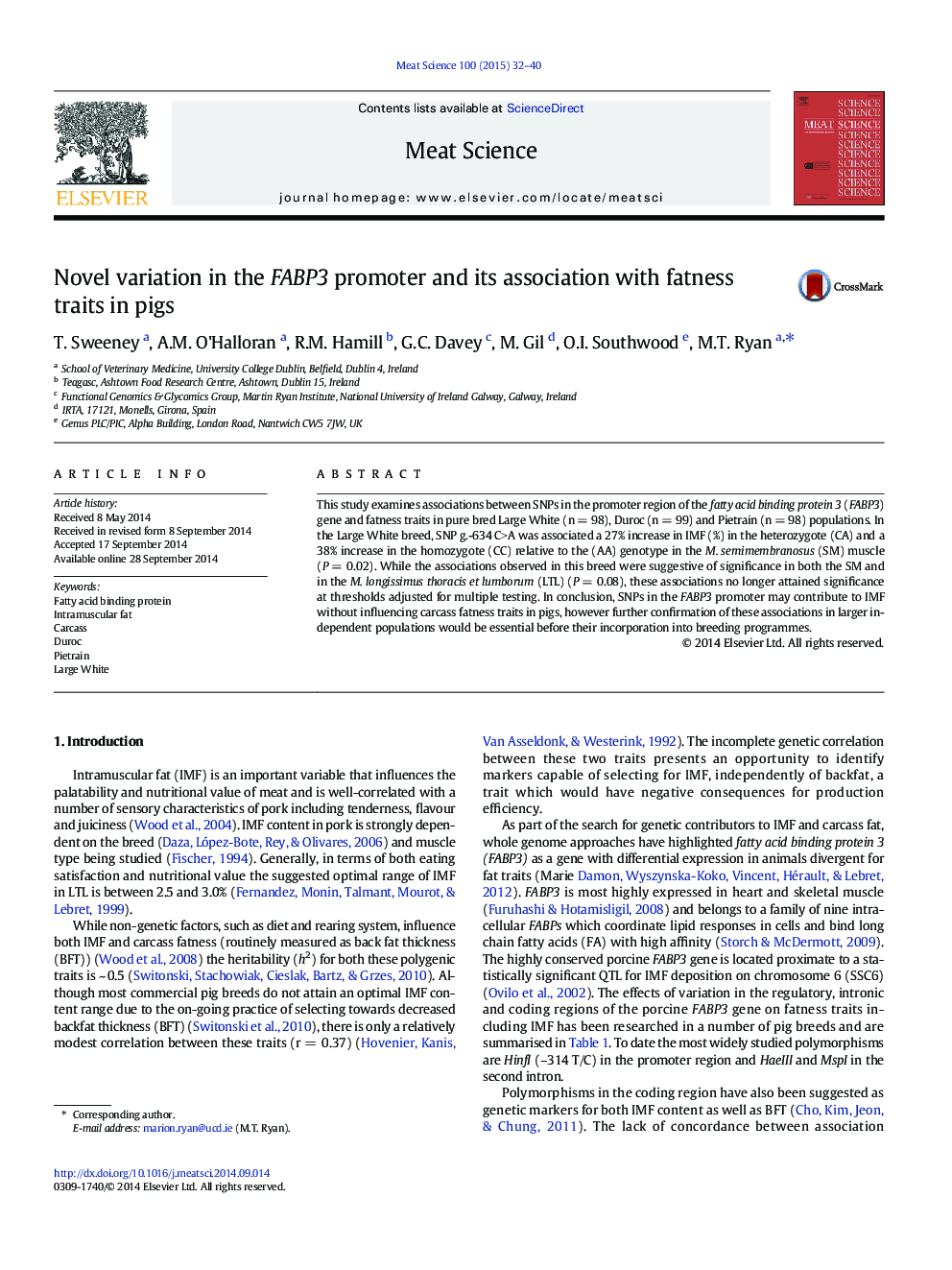 Novel variation in the FABP3 promoter and its association with fatness traits in pigs